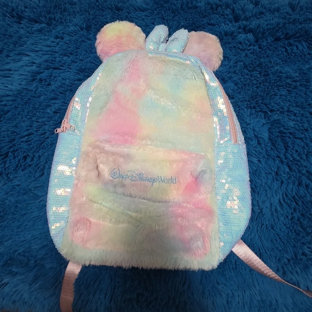 Walt Disney World Pastel Plush Backpack With Minnie Bow